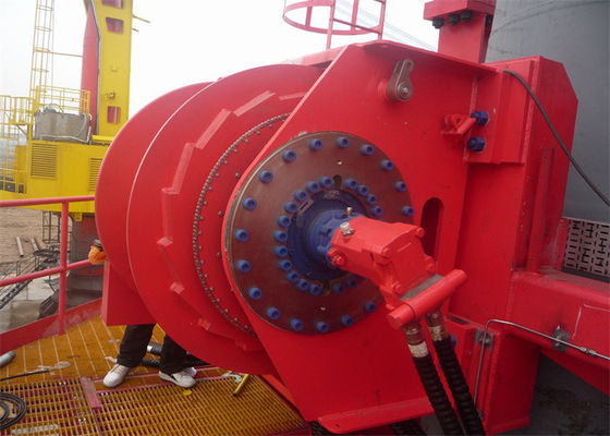 Red 10 Ton Rope Winch Machine , Grooved Drum Winch Automatic Rope Arrangement