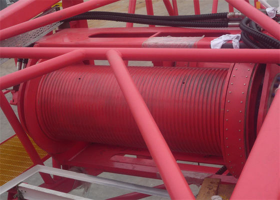 Red 10 Ton Rope Winch Machine , Grooved Drum Winch Automatic Rope Arrangement